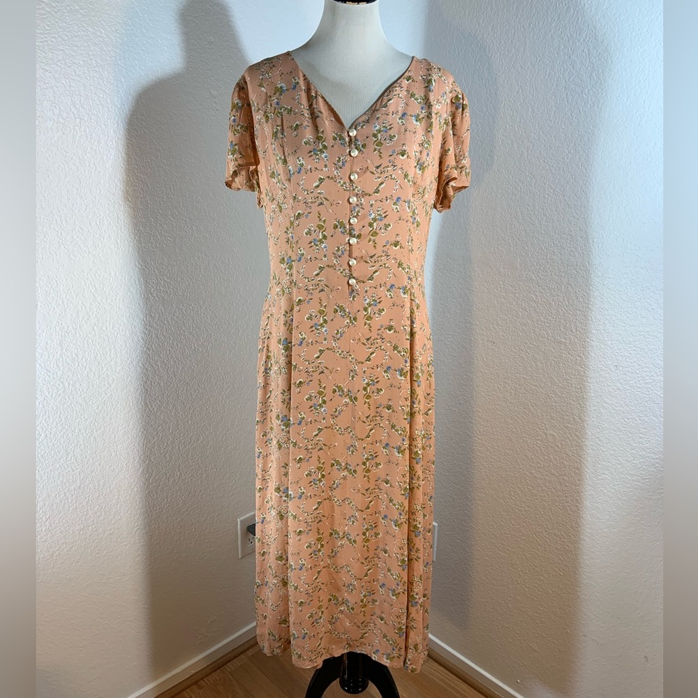 VGUC Vintage 1990s Dawn Joy Fashions Dusty Rose Floral Dress